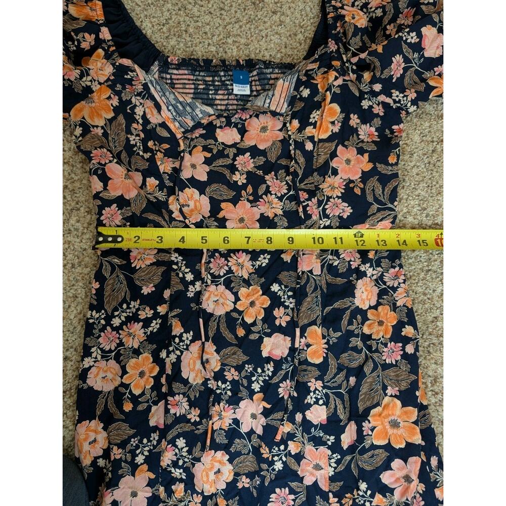 Old Navy Puff-Sleeve Floral-Print Pintucked Smocked Midi Swing Dress Size Small - Picture 10 of 13